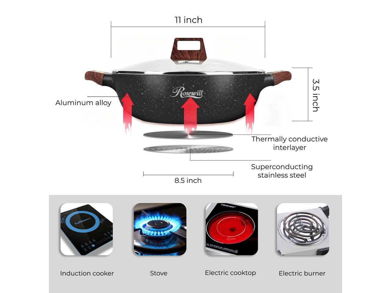 11 inch Aluminum alloy Rosewill 3.5 inch Thermally conductive interlayer 8.5 inch Superconducting stainless steel Induction cooker Stove Electric cooktop Electric burner