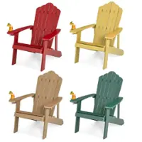 Costway 4 PCS Patio HIPS Adirondack Chair with Cup Holder Weather Resistant Outdoor 380 LBS - Teak + Green + Yellow + Red - Front_Zoom