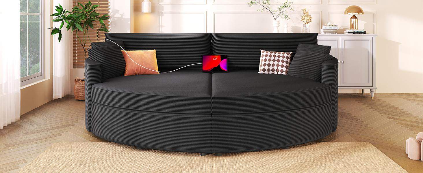 Angle. Roomtec - Oversized Double Chaise Lounge Sofa 102.3 inch Sofa Bed Upholstered Loveseat Sofa Couch with Deep Seat and USB Ports - Black.