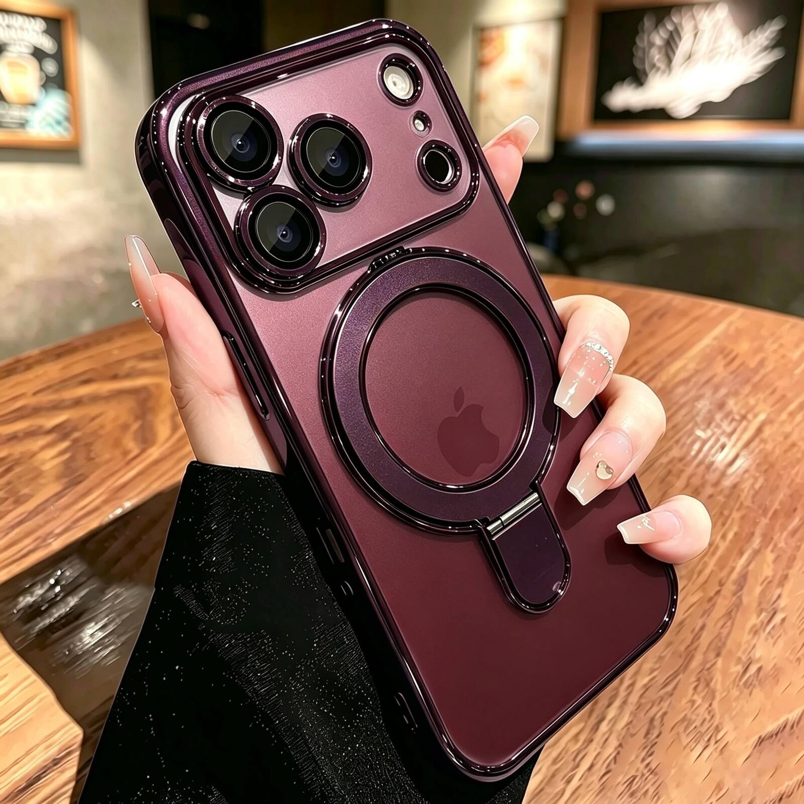 Alt View 1. UUCOVER - Magnetic Case for iPhone 18 Pro Max,Shockproof TPU+PC Clear Case Ring Stand Compatible with MagSafe Camera Lens Cover - Cherryred.
