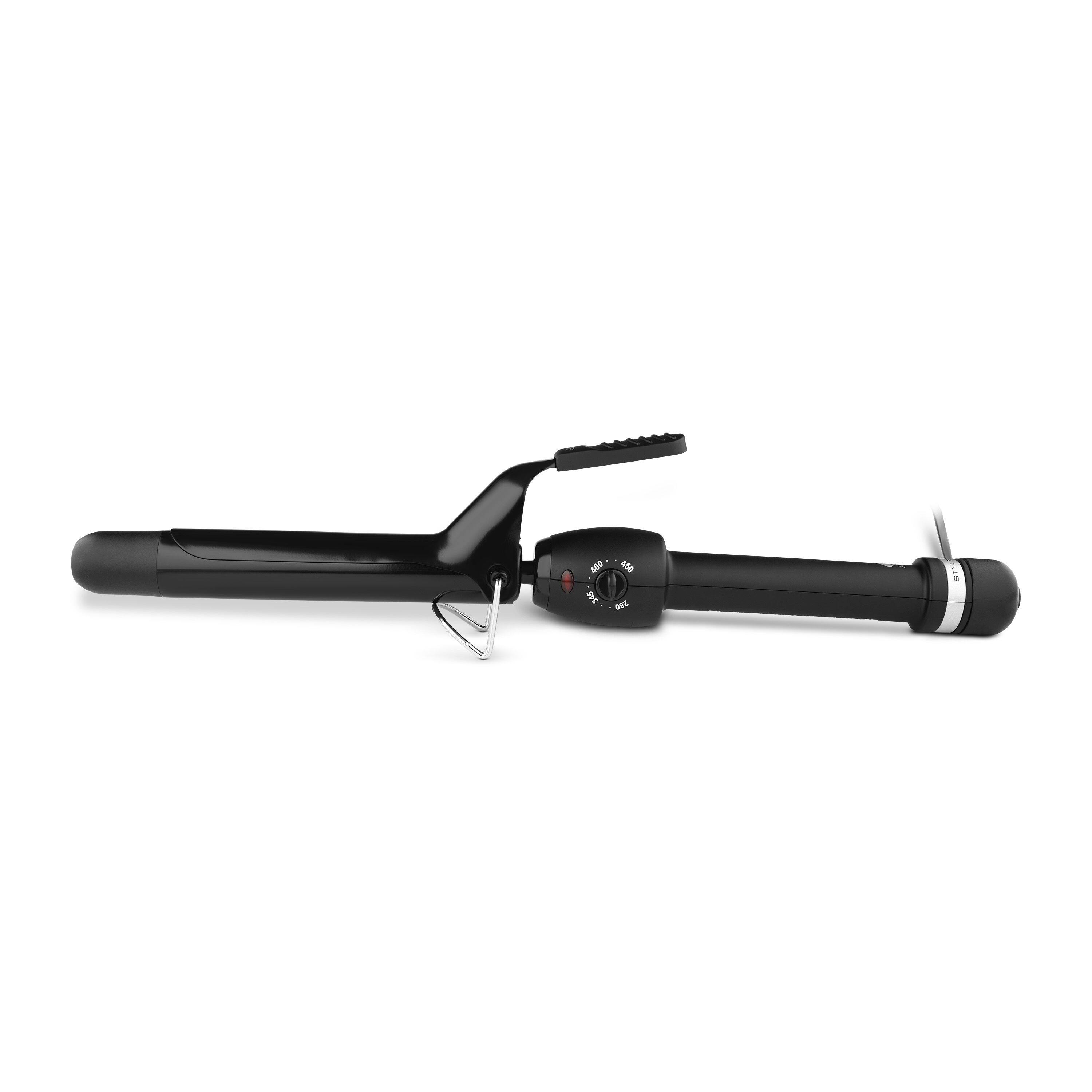 Angle. StyleCraft - Stay-Temp Black Gold Professional Curling Iron 1" - Black.