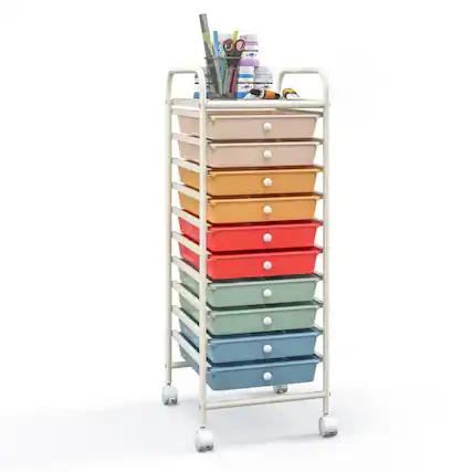 Front. Pefilos - 10 Drawer Rolling Storage Cart Organizer with 4 Universal Casters-Macaron Multicolor, Craft Organizers and Storage - Blue.
