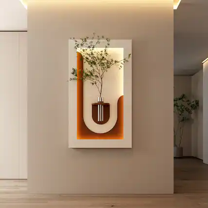 Front. Chateau Abodes - LED 3D Sandstone Wall Decor with Glass Vase, Remote Control & Adjustable Color Lights for Living Room, Bedroom - F - 23.62" x 41.34".