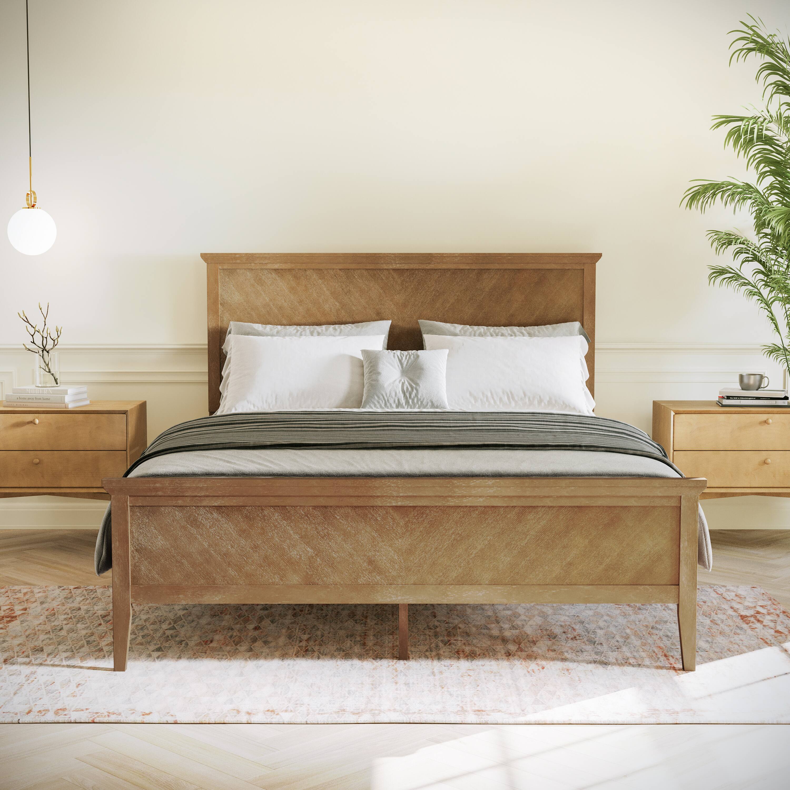 Alt View 1. Flash Furniture - Fiona Light Brown Queen Size Solid Wood Platform Bed Frame with Headboard, Footboard, and Slatted Bottom - Brown.