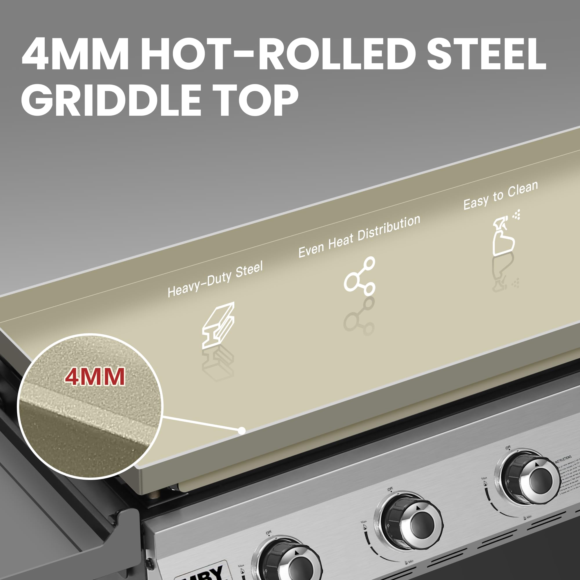4MM HOT-ROLLED STEEL GRIDDLE TOP

- Heavy-Duty Steel
- Even Heat Distribution
- Easy to Clean