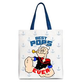 OrnamentallyYou - Best Pops Ever Canvas Tote Bag, Classic Popeye the Sailorman Dad Gift Bag for Fun and Strong Dads - White Navy