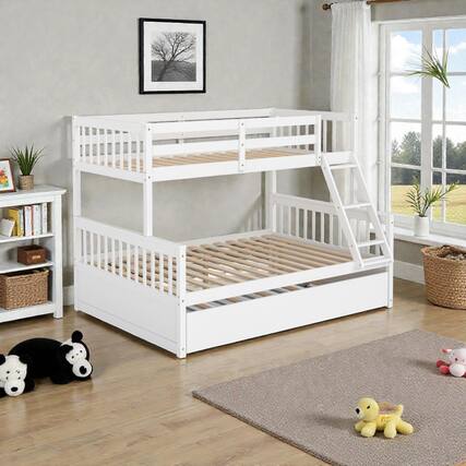 Front. Hivvago - Convertible Twin-Over-Full Bunk Bed with Slide-Out Twin Trundle - White.