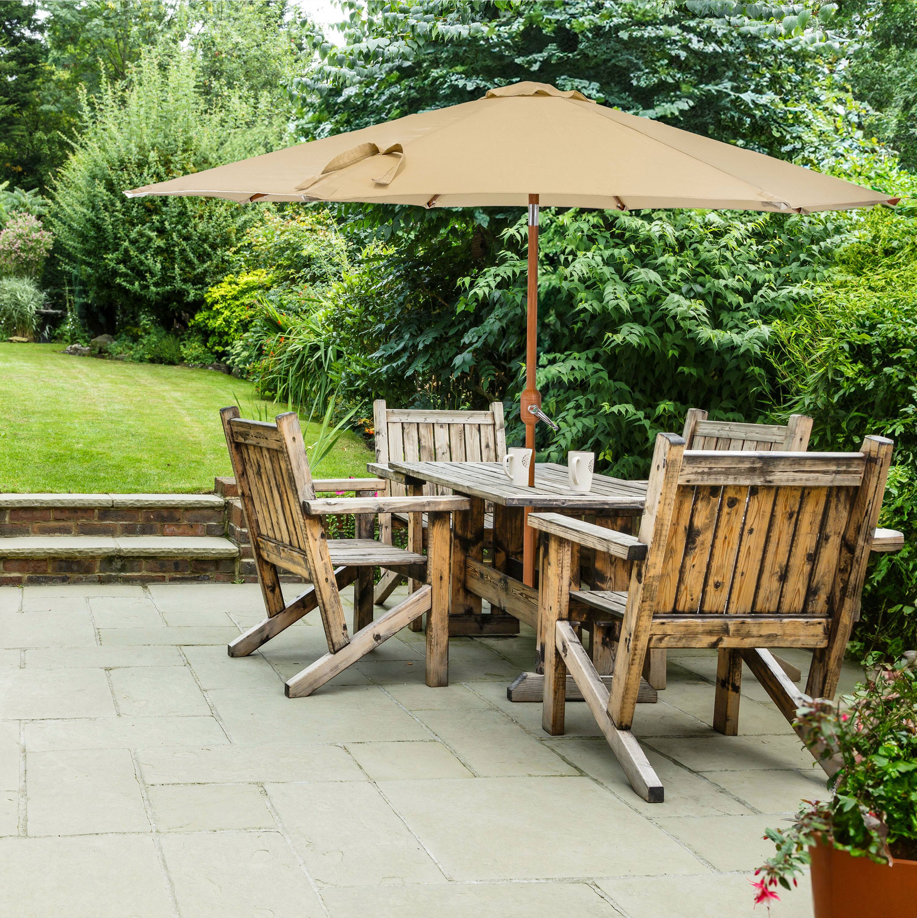 Alt View 8. Sunnydaze - 8.5 ft Solar Patio Umbrella with Faux Woodgrain Finish - Beige.