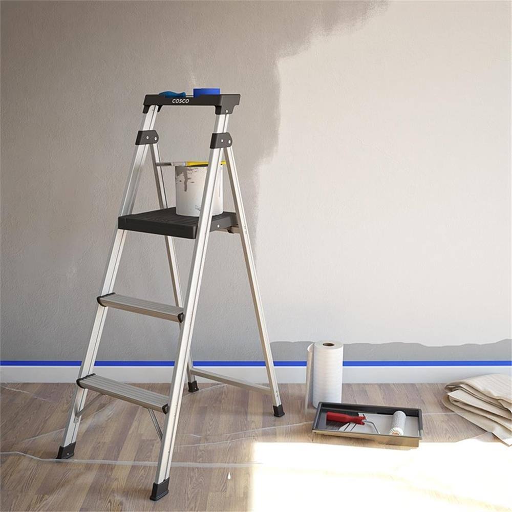 Alt View 3. Cosco - 3-Step 5' Lite Solutions Folding Step Stool - 225 lb Capacity - Aluminum - Black.