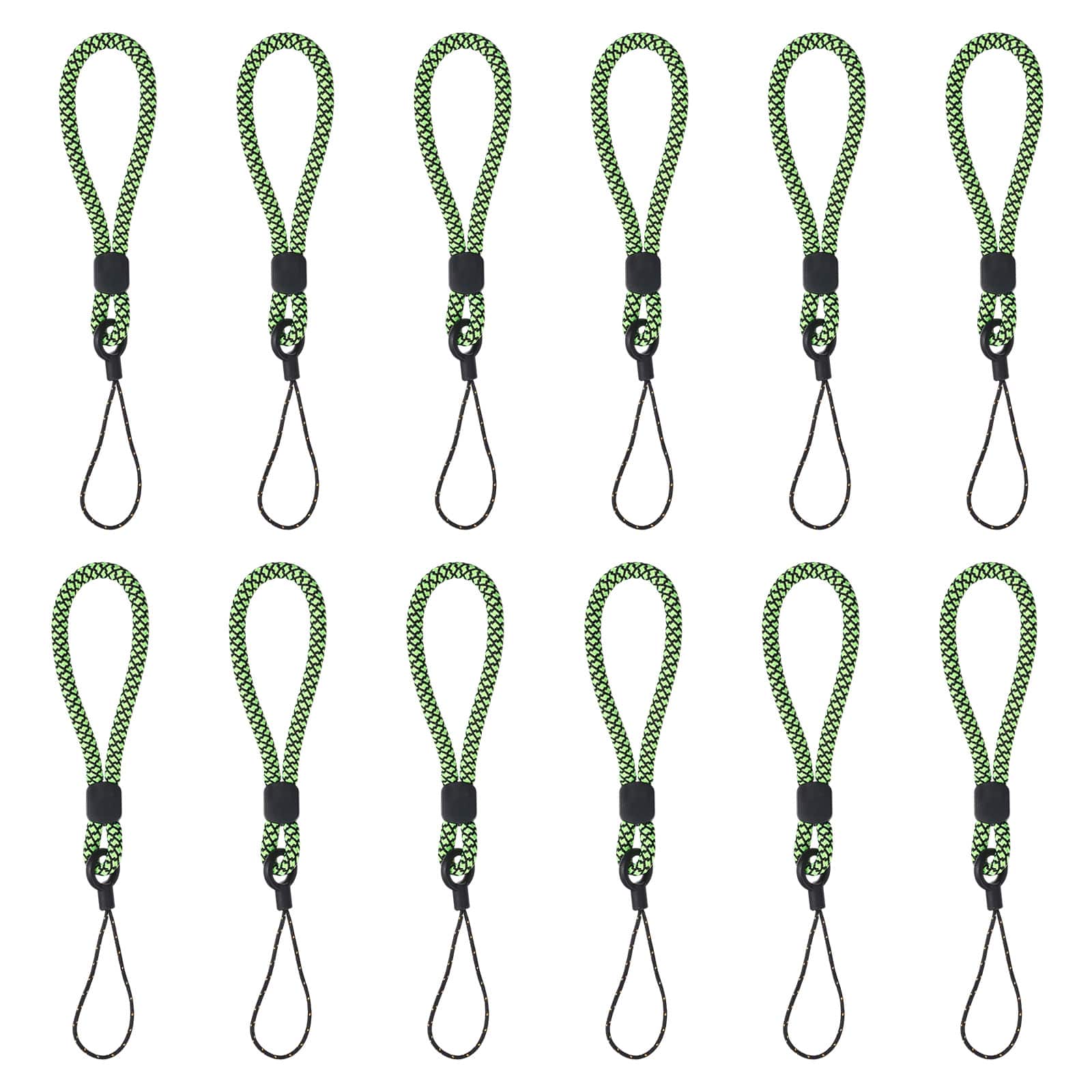 Unique Bargains - 12pcs Phone Lanyards Finger Strap, Short Anti-loss Hanging Rope for Phone, Key, Flashlight, USB Badge - Black,Green