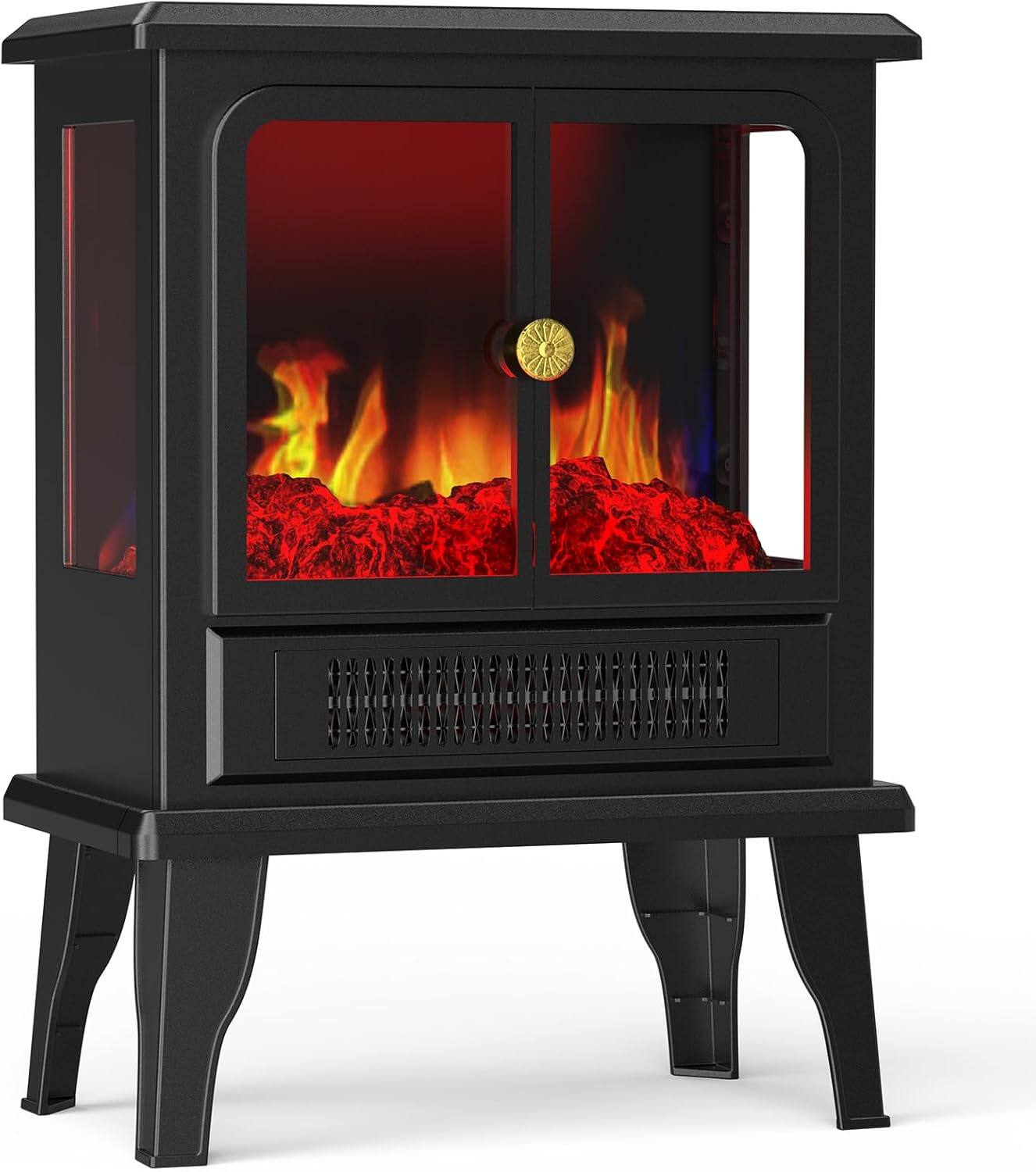 Angle. Sweet - 19” Freestanding Electric Fireplace Heater, Indoor Fireplace with Adjustable Flame Effect for Living Room, Bedroom - Black.