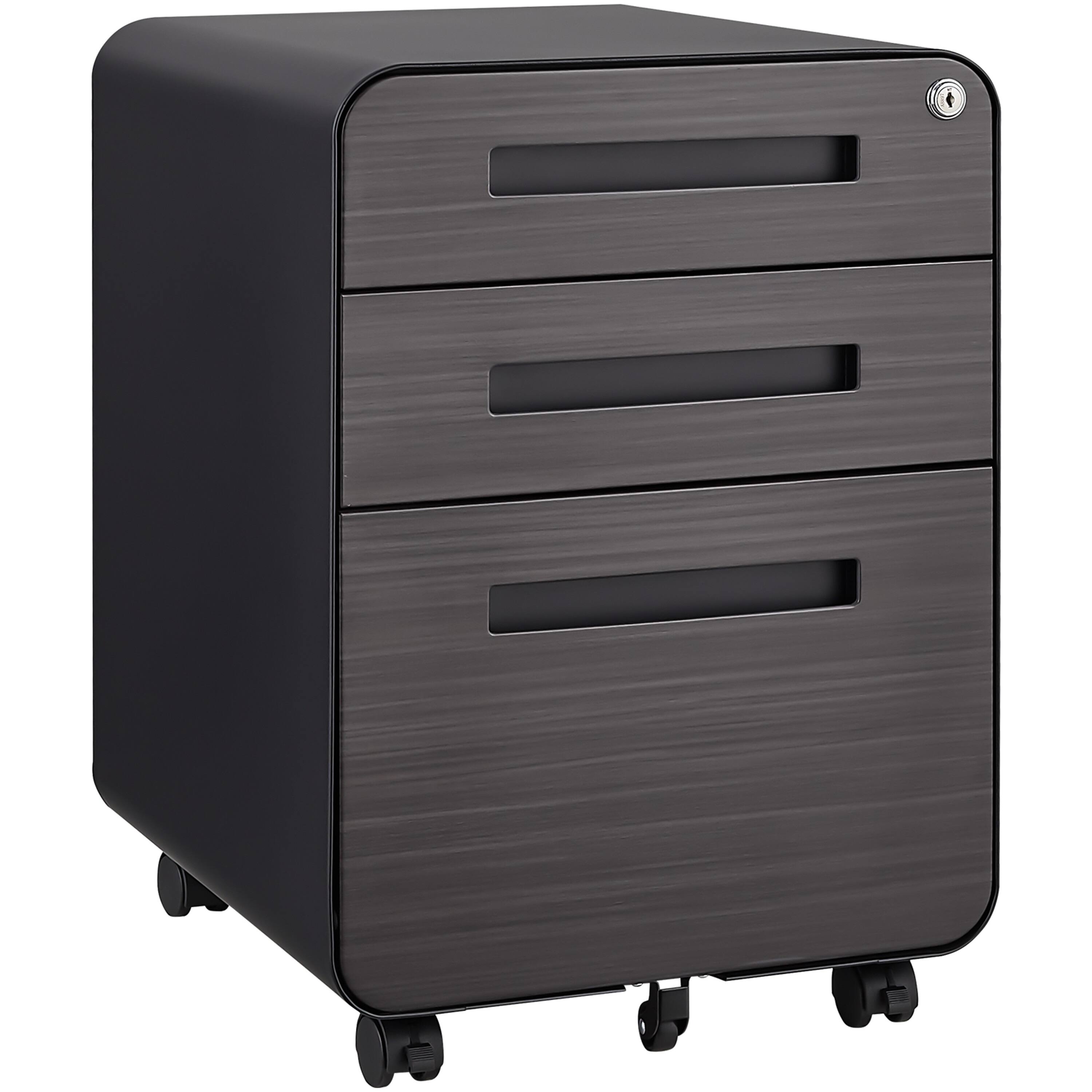 Left. GOODSILO - 3-Drawer Mobile File Cabinet Under Desk - Versatile Storage for Legal/Letter/A4 Files, Anti-Tilting, Steel - Black.
