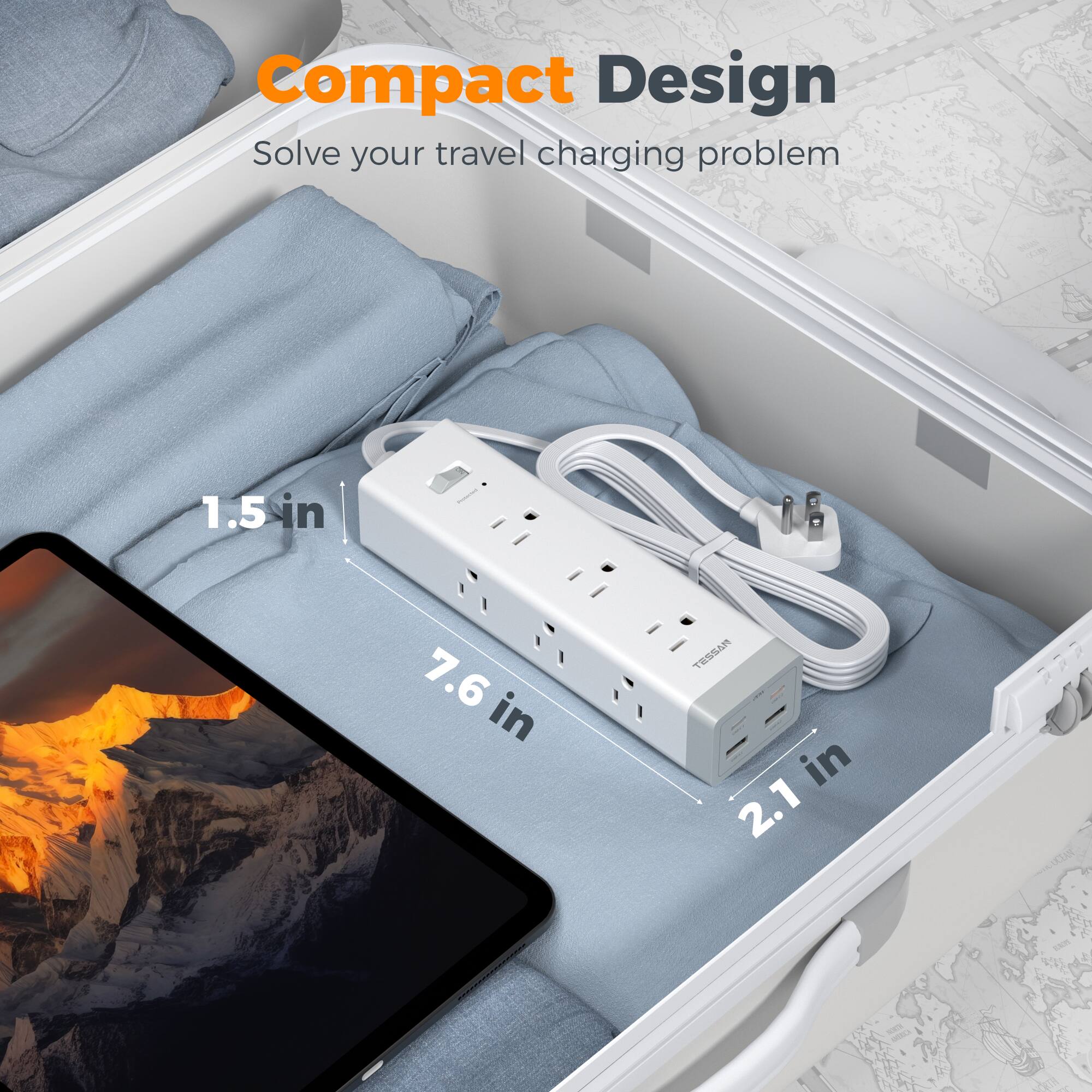 Compact Design  
Solve your travel charging problem  
1.5 in  
7.6 in  
2.1 in