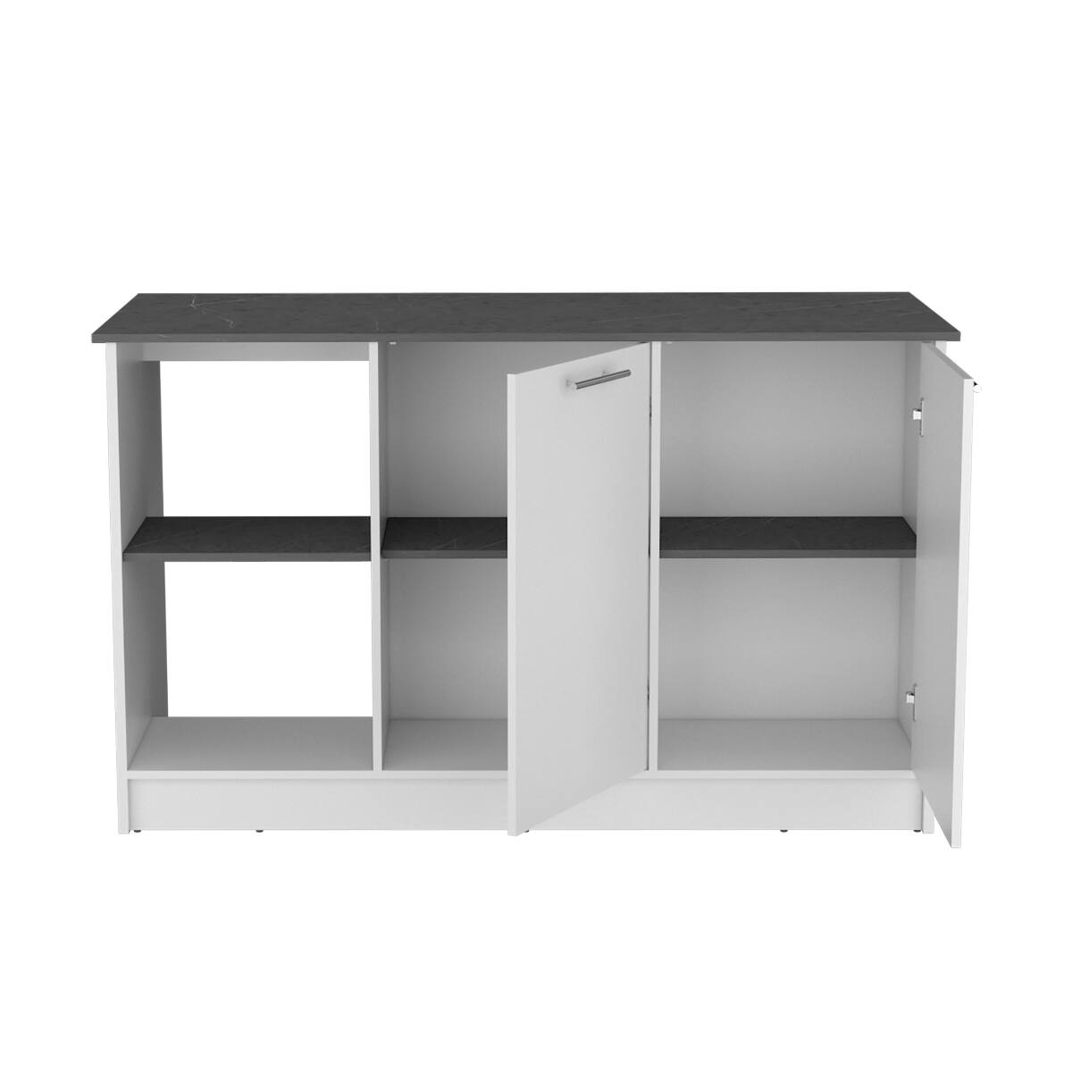 Alt View 3. Loheer - Loheer White Kitchen Island with Large Countertop Double Door Cabinet - White.