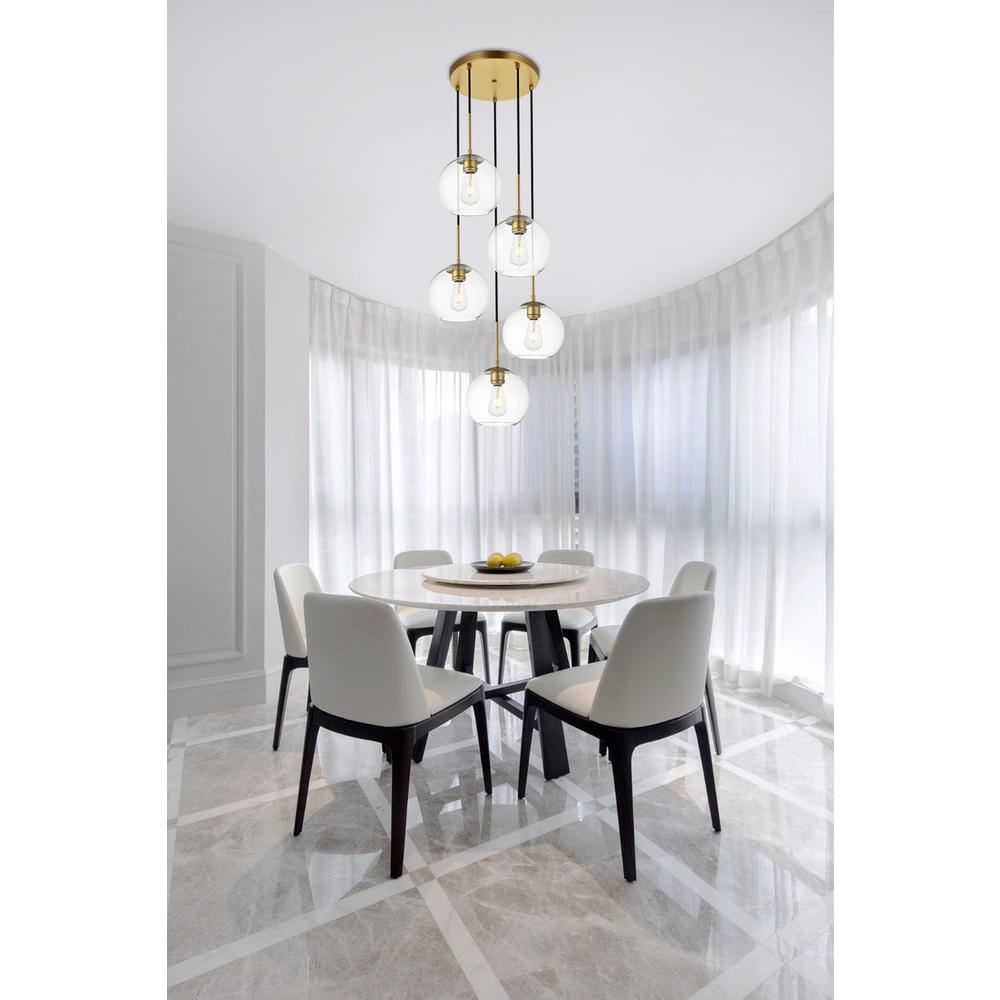 Angle. Living District - Baxter 5 Lights Brass Pendant With Clear Glass - Brass And Clear.