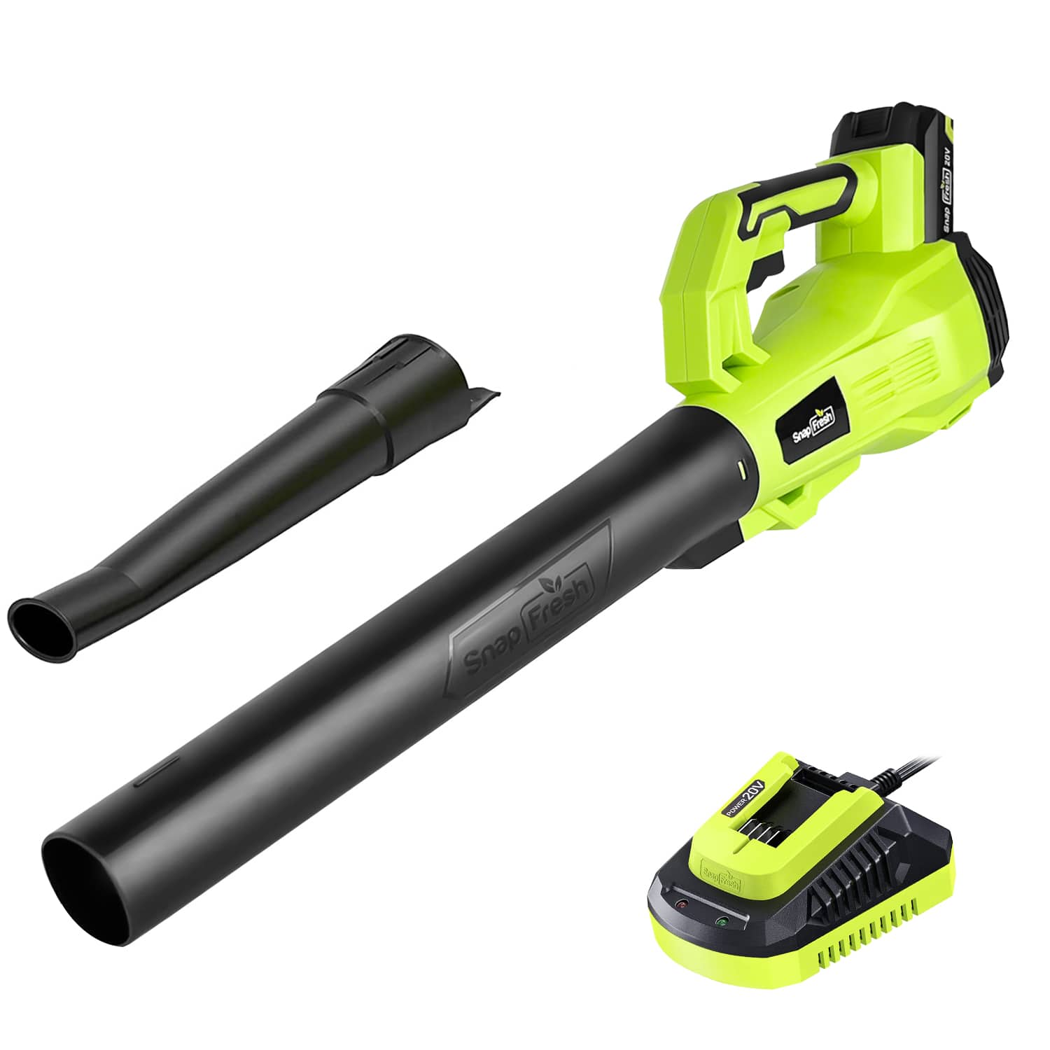 SnapFresh - Cordless Leaf Blower 180 CFM with Battery and Charger Lightweight Electric Blower for Leaves Lawn Dust - Green