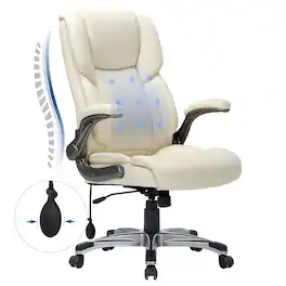 ThinkLink Electronic - Premium High Executive Office Computer Desk Chair Adjustable Swivel With Swivel Heavy Armrest - Ivory