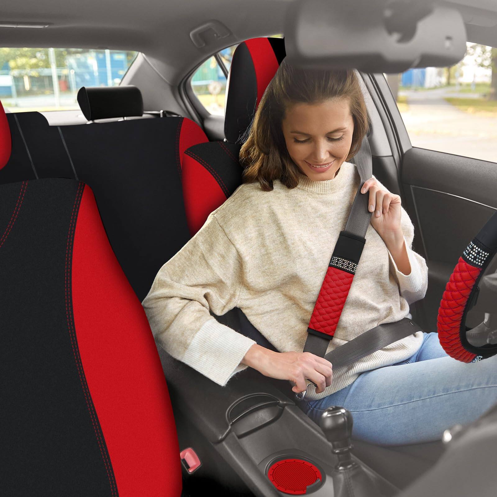 Alt View 3. Empire DigiLabs - 17 Car Accessories Set For Women Seat Bling Leather Steering Wheel Cover Belt Shoulder Pad Armrest Cup Hold - Purple and Black.