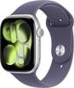 Front. Apple - Apple Watch Series 11 (GPS) 46mm Silver Aluminum Case with Purple Fog Sport Band - S/M - Silver.