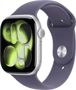 Apple Watch Series 11 (GPS) 46mm Silver Aluminum Case with Purple Fog Sport Band - M/L - Silver - (2025)