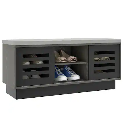 Front. Costway - Costway Shoe Storage Bench with Cushion Shoe Storage Organizer Shoe Rack Entryway - Grey/Dark Grey.