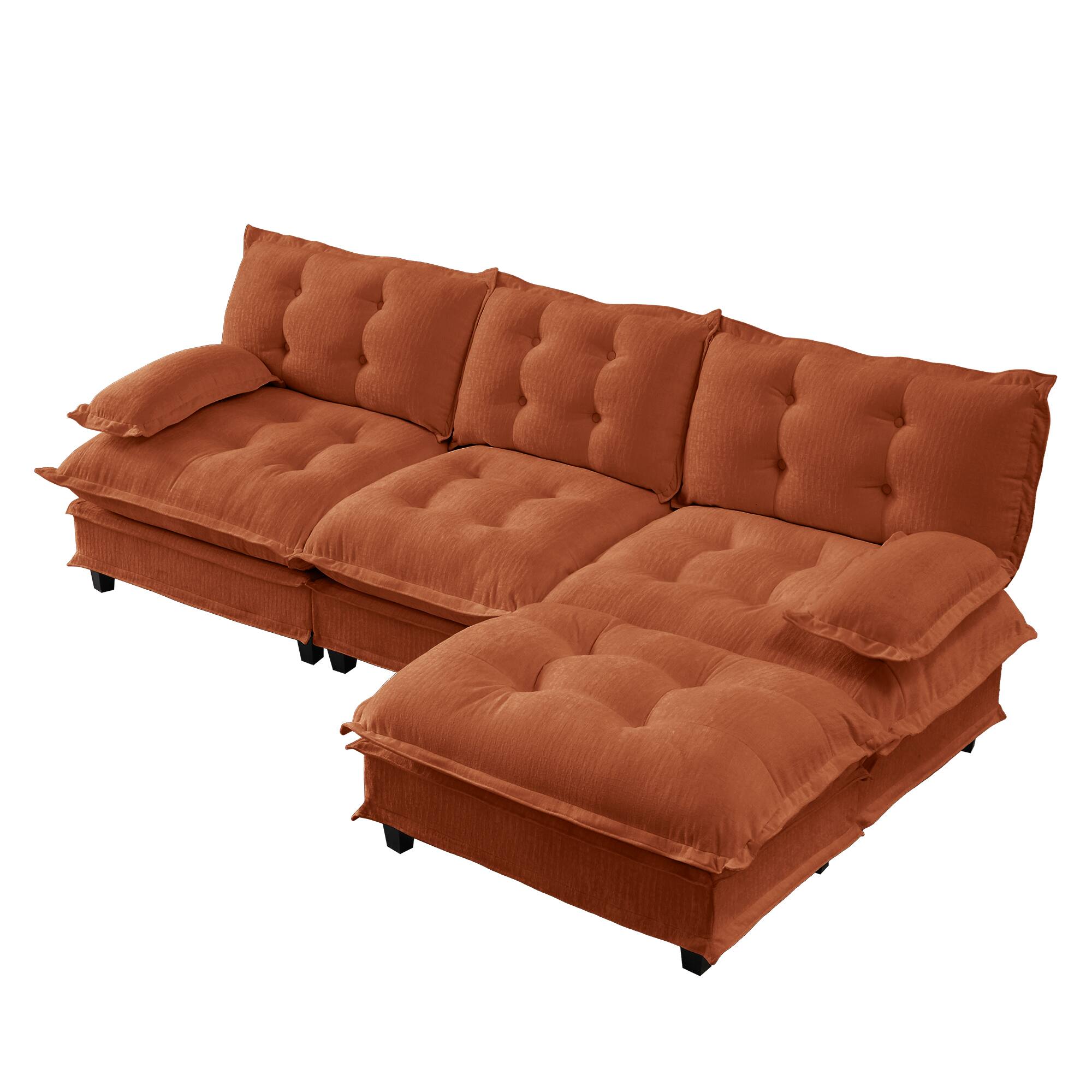 Alt View 2. Roomtec - 107 inch L Shaped Modern Sofa Modular Sectional Cloud Couch with Ottoman 3Seat Chenille Deep Seat Sofa with Comfy - Orange.