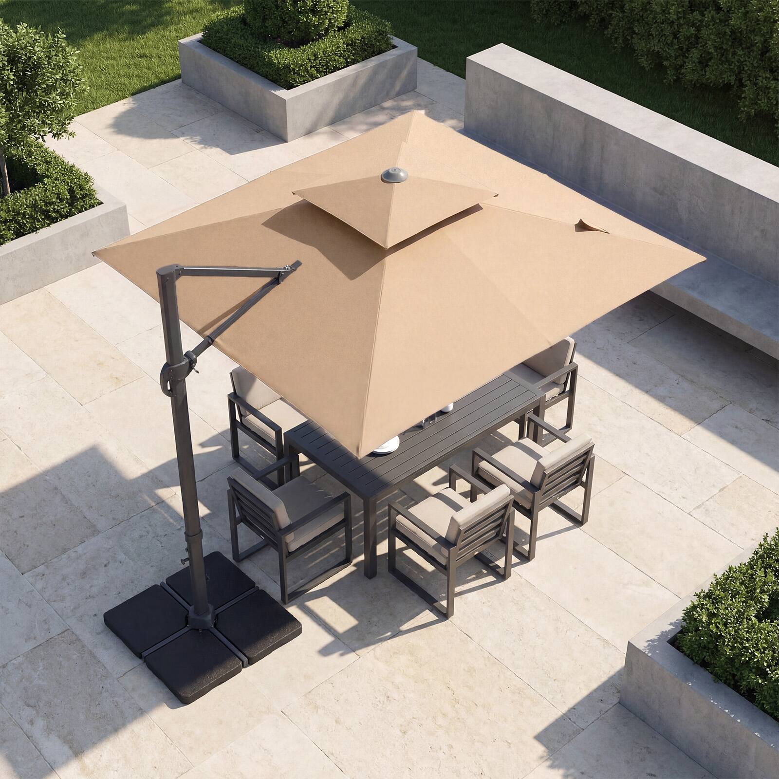 Alt View 1. Gymax - Gymax Cantilever Umbrella w/220 LBS BaseLarge Offset Hanging Umbrella w/360-Degree Rotation Tan - Brown.