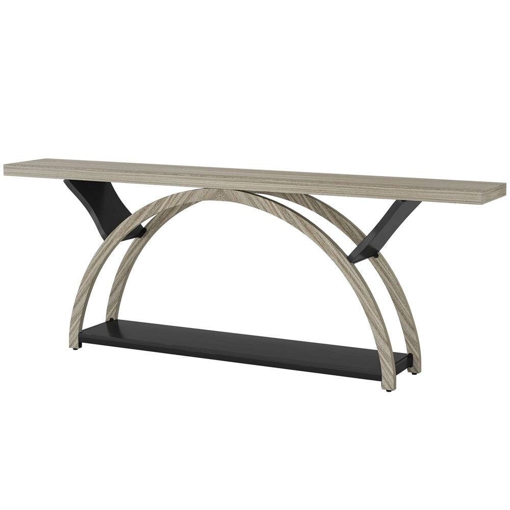 Back. Kadyn - Entryway Table, Console Sofa Table,2-Tier Console Table, 70.9" Entryway Table with Half Moon Frame,Grey - Gray.