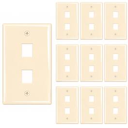 Cmple.com - 2 Port Keystone Wall Plate 10 Pack Single Gang for RJ45 Ethernet HDMI Coax & Audio - Ivory
