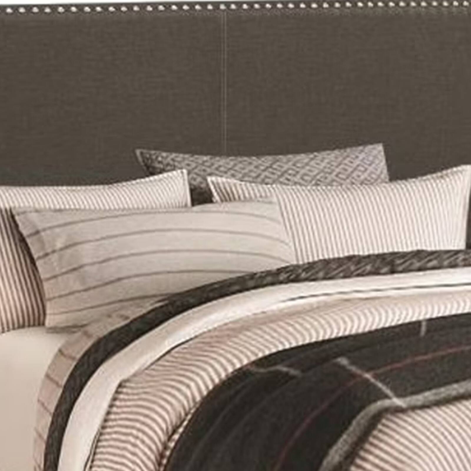 Alt View 2. Manhattan Lane - Fabric Upholstered Queen Size Platform Bed with Nail Head Trim, Charcoal Gray - Gray.