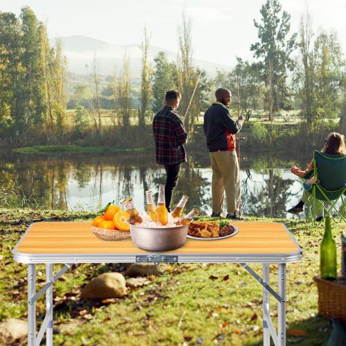 Alt View 8. Winado - 3FT Portable Folding Camping Table Aluminum with Adjustable Height, Carrying Handle Lightweight for Picnic Party Outdoor - Natural.
