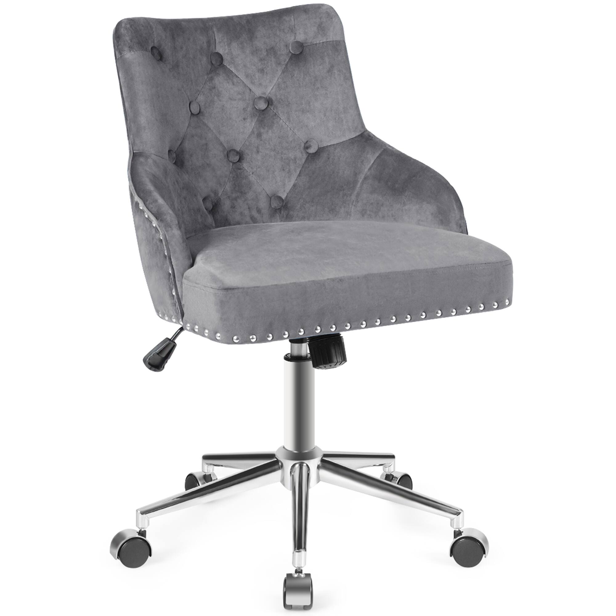 Alt View 15. Costway - Velvet Swivel Office Chair with Nailed Trim - Gray.