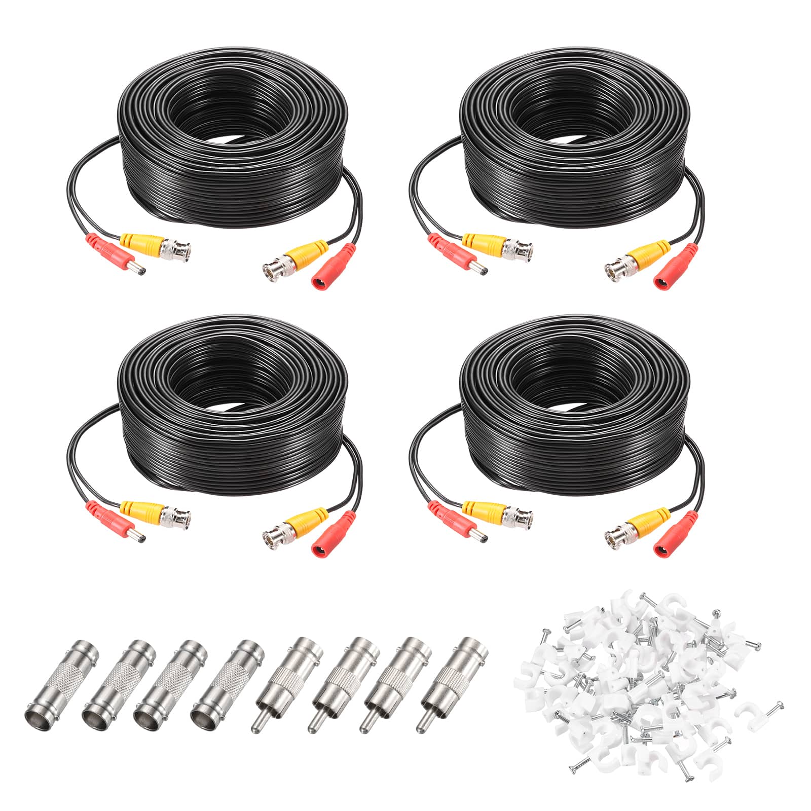 Unique Bargains - BNC Video Power Cable, 4 Sets, All-in-One CCTV Camera Extension Cord - Black