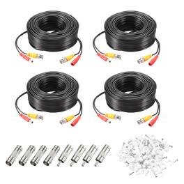 Unique Bargains - BNC Video Power Cable, 4 Sets, All-in-One CCTV Camera Extension Cord - Black
