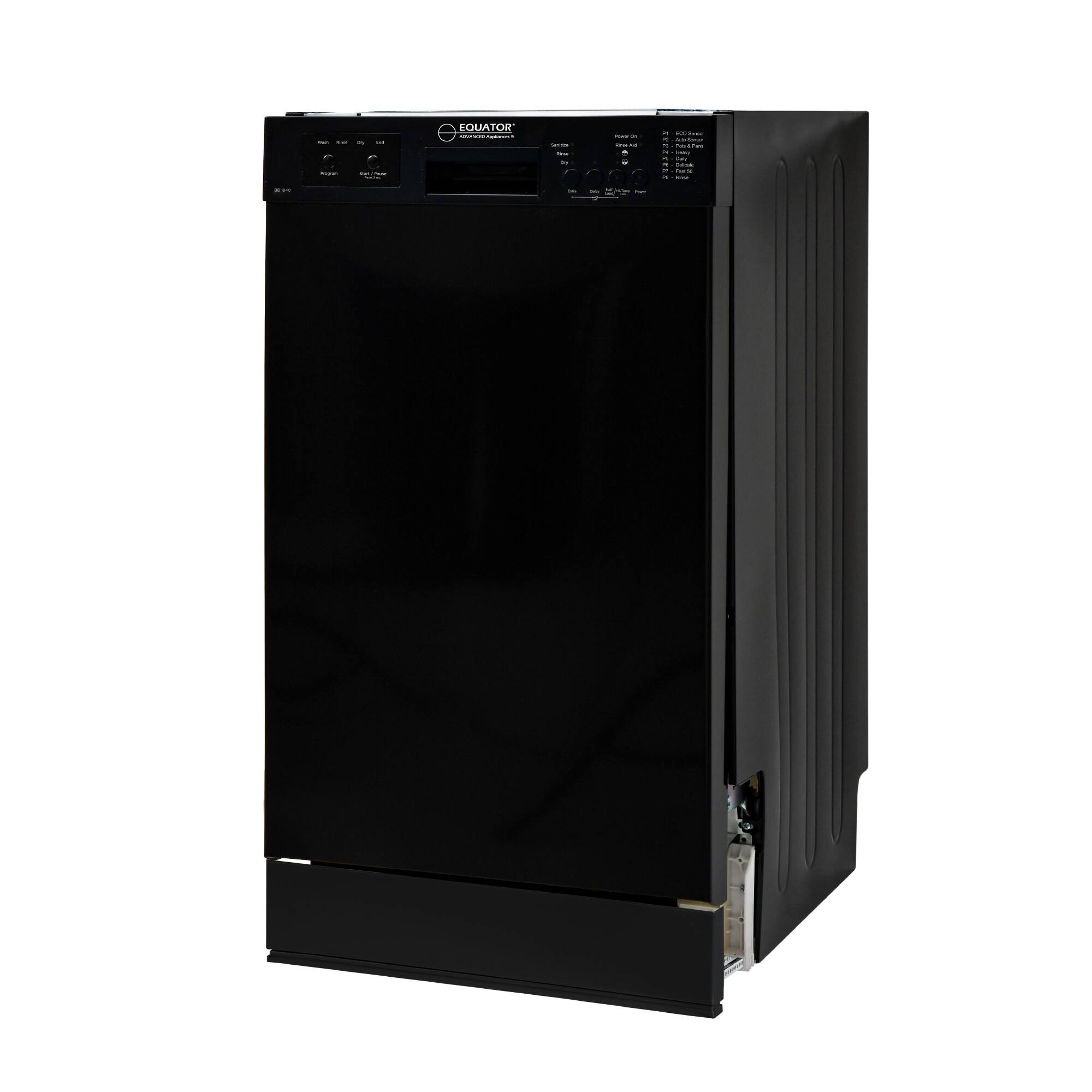 Back. Equator - Equator 18" Built-In Dishwasher Front Control 10 place+Wine Rack 3.4g Sanitize Super Dry 51 dB 110V Energy Star - Black.