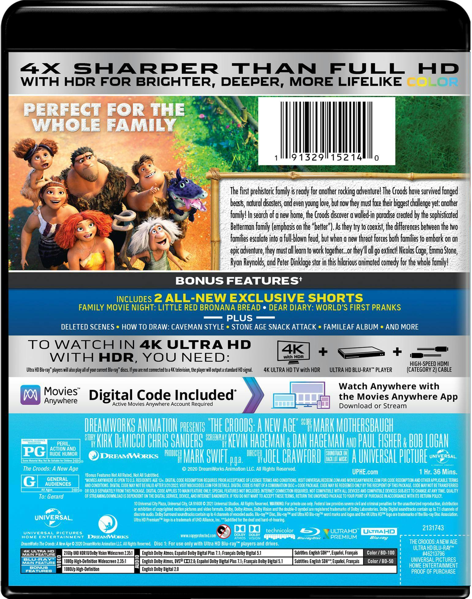 Back. The Croods: A New Age   - 4K Blu-Ray.