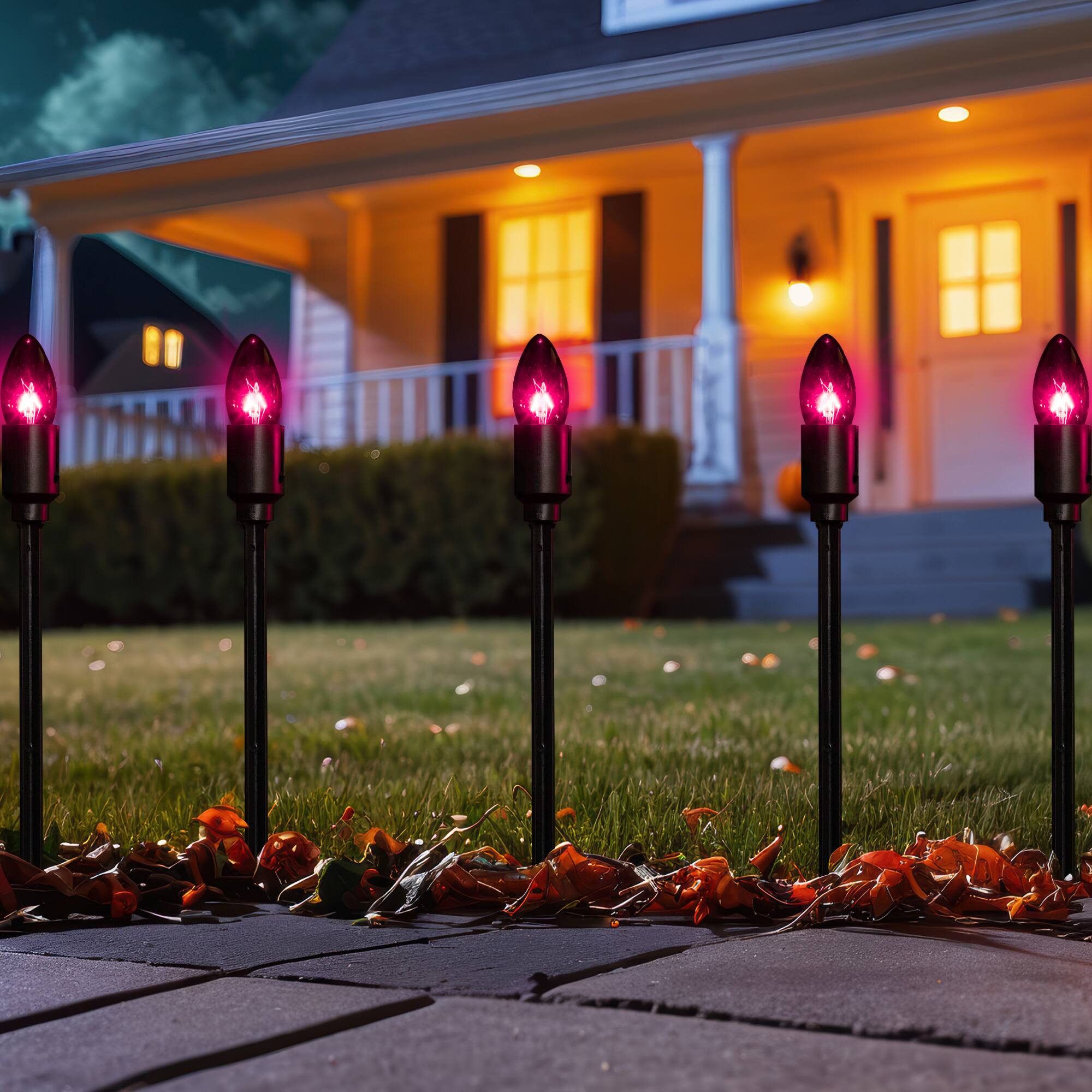 Front. Northlight - Lighted C9 Bulb Halloween Outdoor Pathway Markers - 14" - Purple - Set of 10 - Purple.