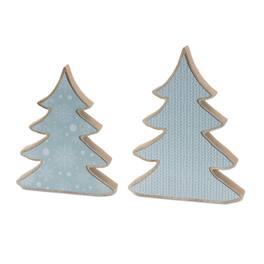 BreeBe - Wood Pine Tree Decor (Set of 2) - Blue, Brown