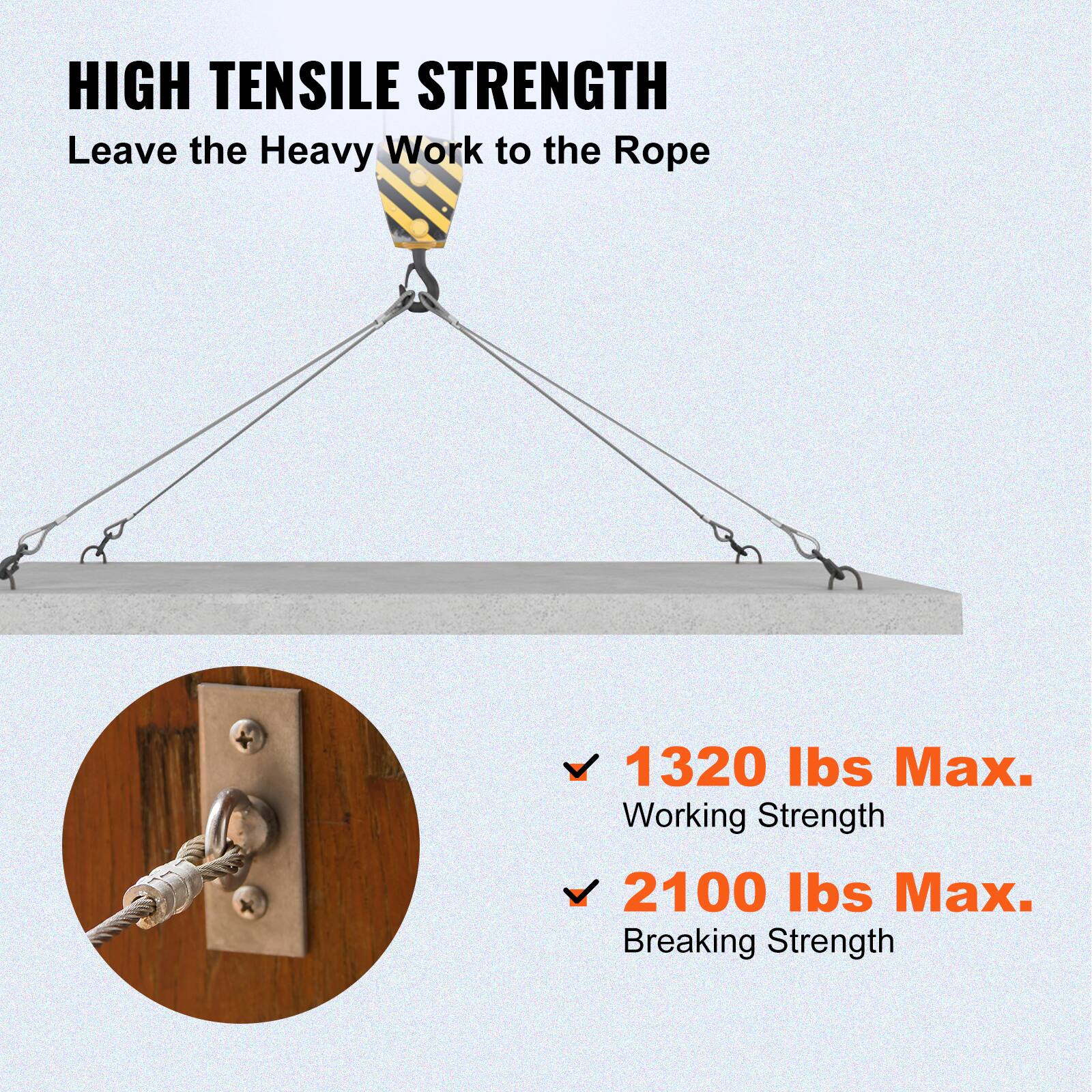 HIGH TENSILE STRENGTH  
Leave the Heavy Work to the Rope  

- 1320 lbs Max. Working Strength  
- 2100 lbs Max. Breaking Strength