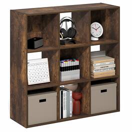 Furinno - PELLI Book Shelf, 9-Cube Bookshelf, 3x3 Cube Storage Organizer Bookcase, 11.7 x 35.3 x 35.4 - Amber Pine