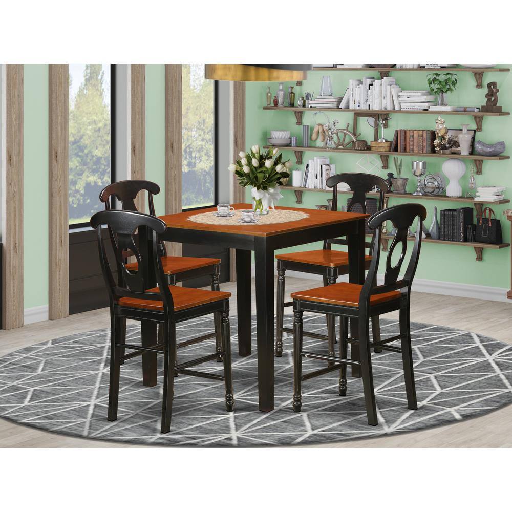 Back. East West Furniture - 5 Pc Dining counter height set-pub Table and 4 Dining Chairs. - Black & Cherry.
