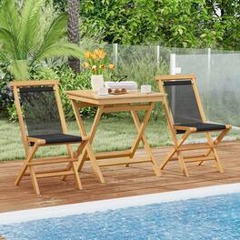 Gymax - 3-Piece Patio Bistro Set Teak Wood Square Coffee Table & Folding Chairs Set of 2 - Natural