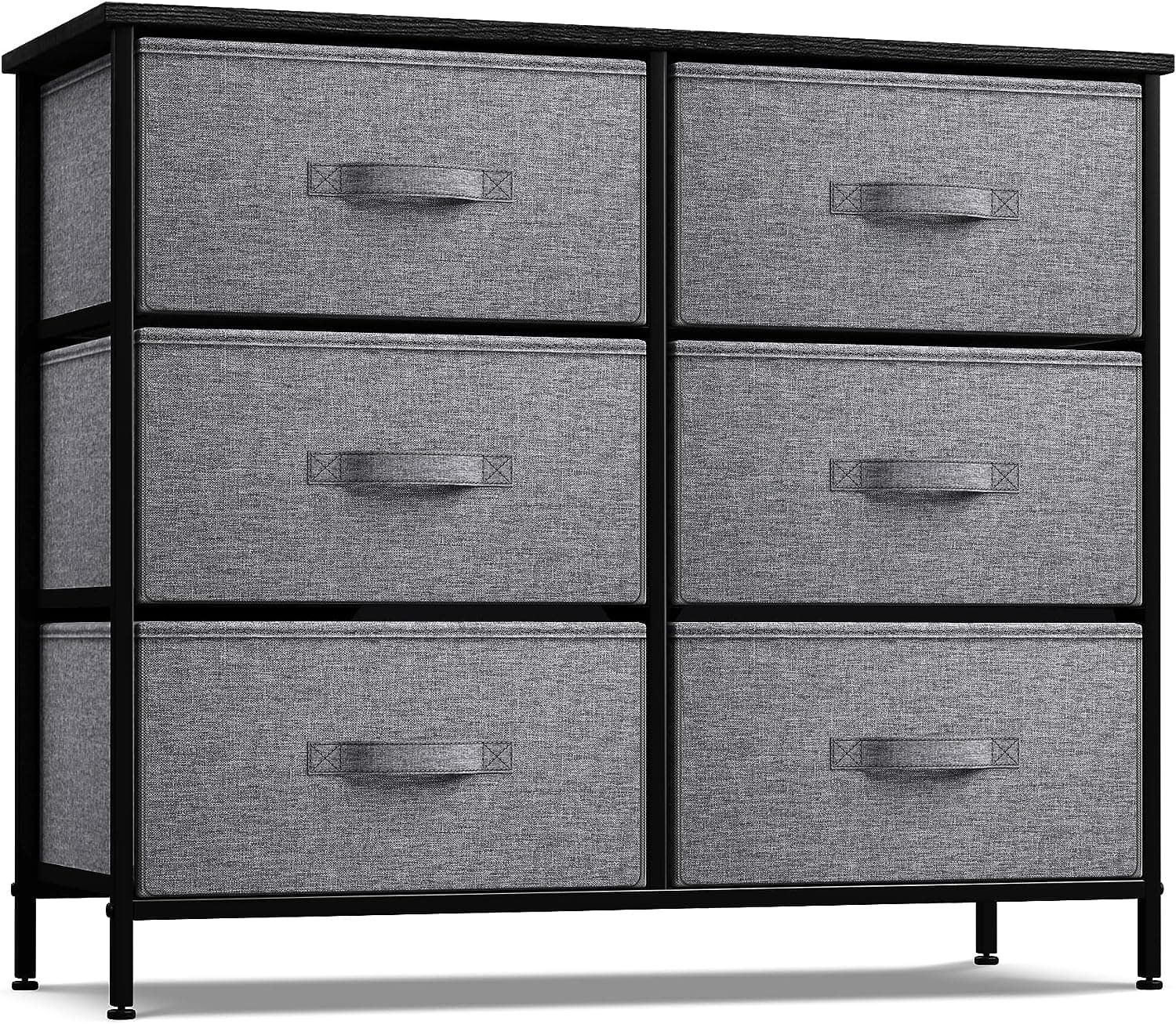 Sorbus - Dresser with 6 Drawers, Furniture Storage Tower Unit for Bedroom, Hallway, Closet Wood Top Fabric Drawers Chest - Black