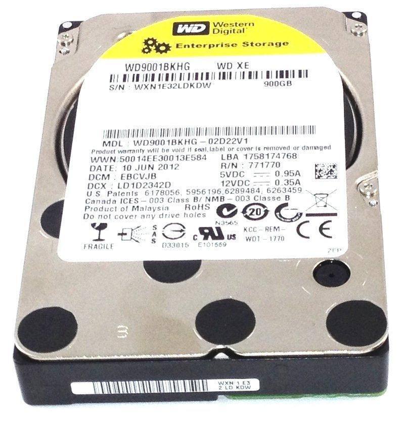 Western Digital Enterprise Storage  
WD9001BKHG  
WD XE  
S/N: WXN1E32LDKDW  
900GB  
MDL: WD9001BKHG - 02D22V1  
Product warranty will be void if seal label or cover is removed or damaged  
WWN: 50014EE30013E584  
LBA: 1758174768  
DATE: 10 JUN 2012  
DCM: EBCVJB  
R/N: 771770  
5VDC - 0.95A  
12VDC - 0.35A  
U.S. Patents: 6178056, 5956196, 6263459  
Canada ICES - 003 Class B  
Product of Malaysia  
RoHS  
Do not cover any drive holes  
FRAGILE  
033015  
E101569  
NMB - 003 Classe B  
KCC - REM - N3