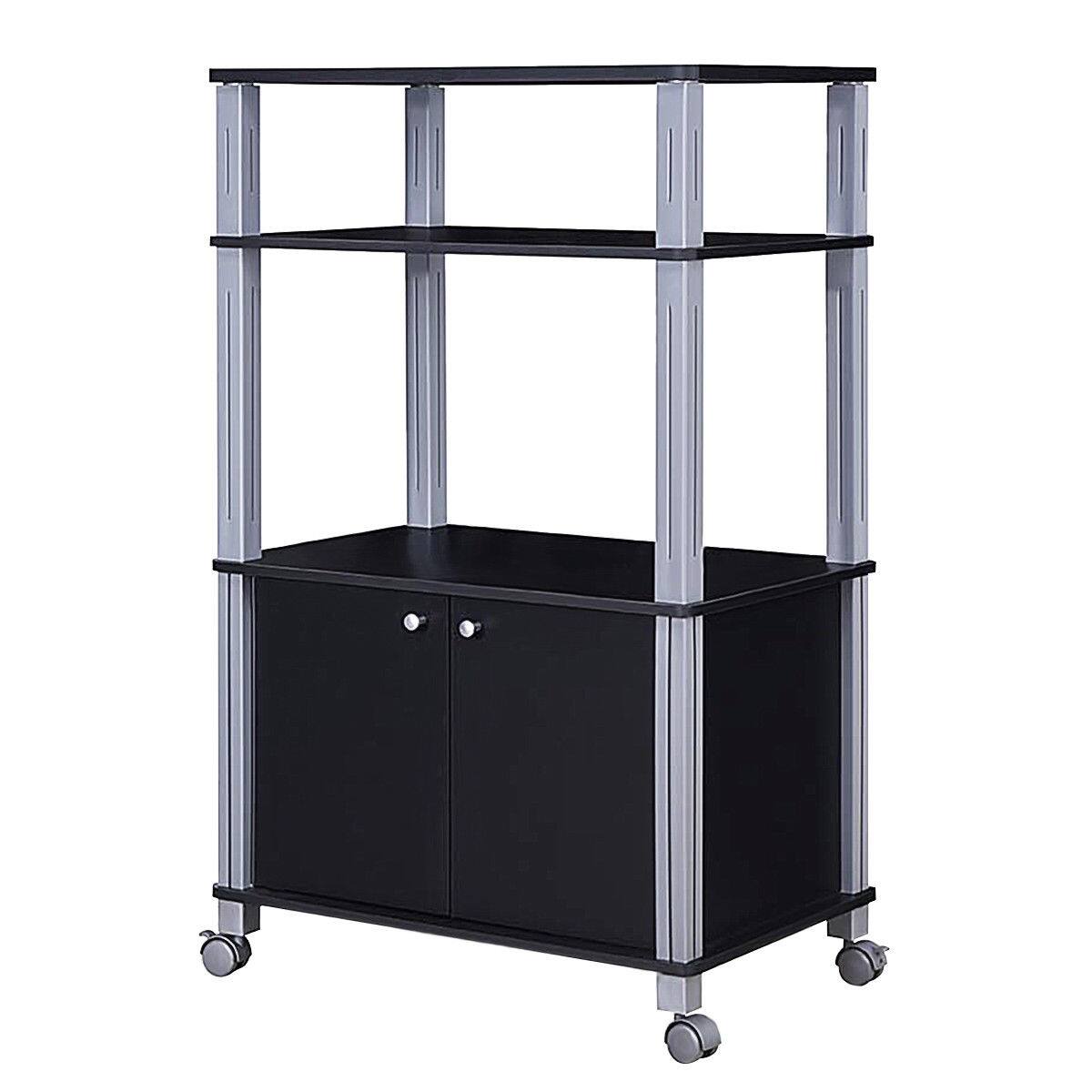Alt View 8. Gymax - Gymax Bakers Rack Microwave Stand Rolling Storage Cart Multi-functional Display Black - Black.