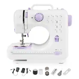 Costway - Sewing Machine for Beginners Mini Sewing Machine with 12 Built-in Stitches & Light - White & Purple