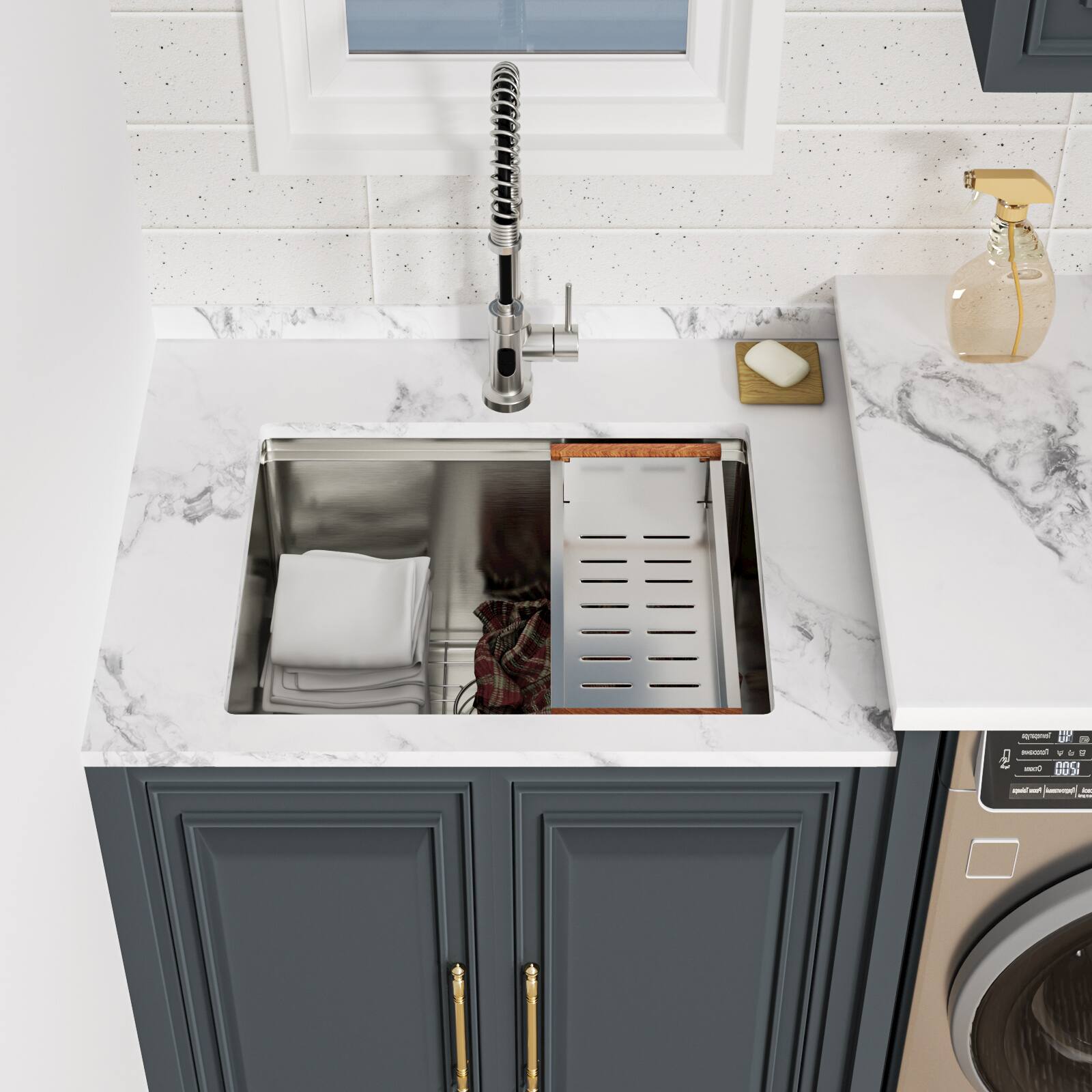 Angle. Lordear - 24x18x13 Inch Undermount Laundry Sink Workstation 16 Gauge Stainless Steel RV Utility Sink Single Bowl Sink - Stainless steel.