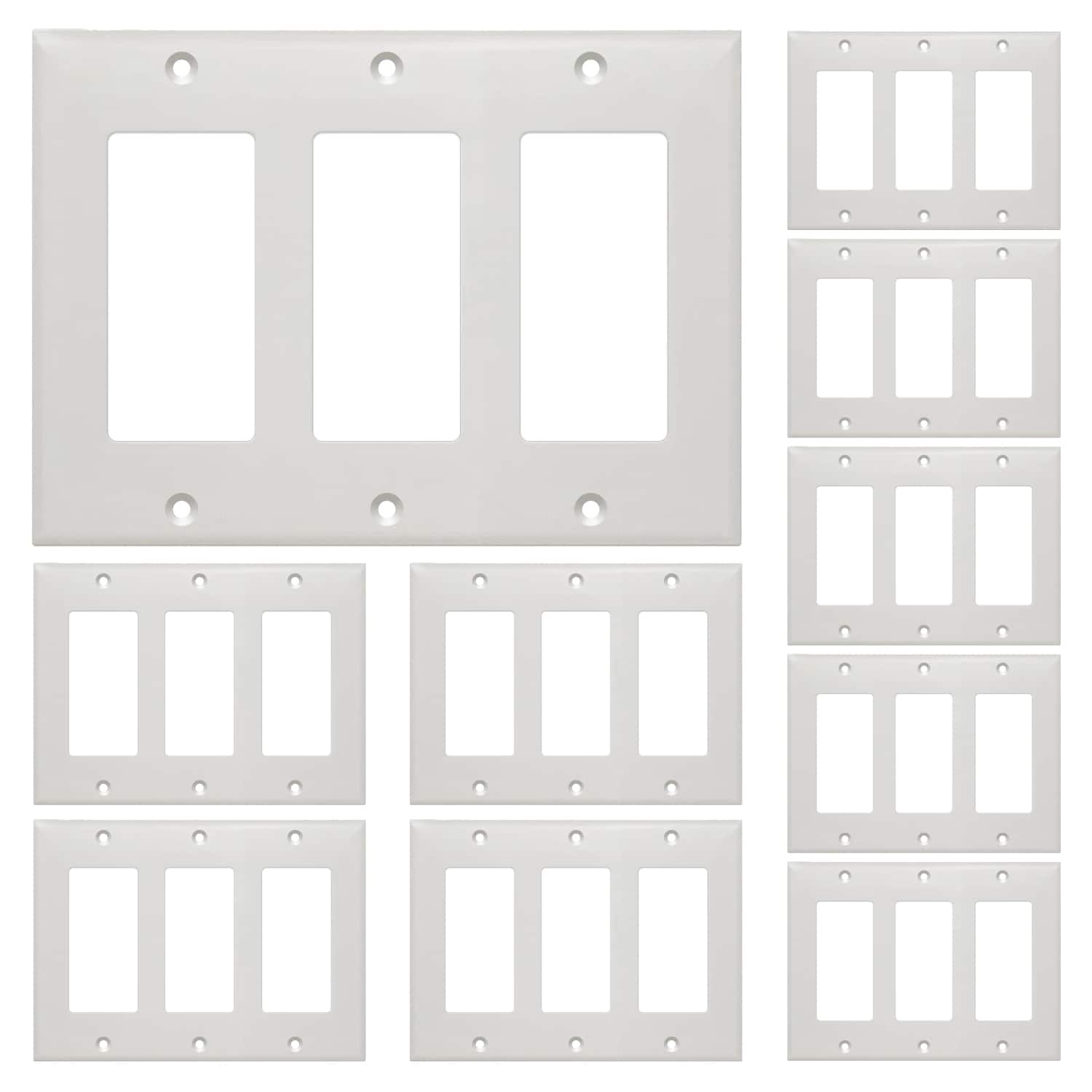 Cmple.com - Cmple - Decorator Wall Plate Insert Decorative Faceplate Standard Keystone Wall Plate Cover - 3 Gang - 10 Pack - White
