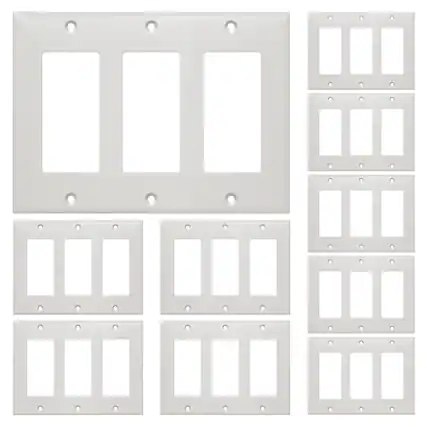 Front. Cmple.com - Cmple - Decorator Wall Plate Insert Decorative Faceplate Standard Keystone Wall Plate Cover - 3 Gang - 10 Pack - White.