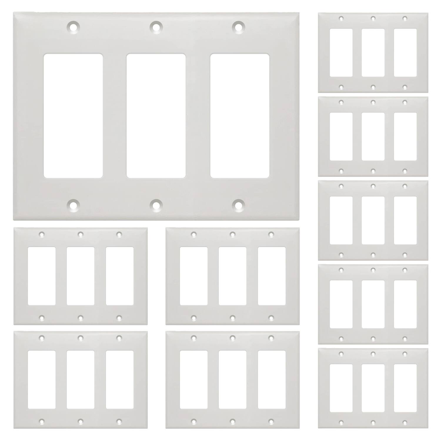 Front. Cmple.com - Cmple - Decorator Wall Plate Insert Decorative Faceplate Standard Keystone Wall Plate Cover - 3 Gang - 10 Pack - White.